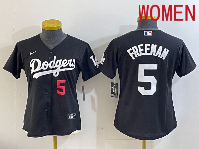 Women Los Angeles Dodgers #5 Freeman Black Game 2024 Nike MLB Jersey style 11213